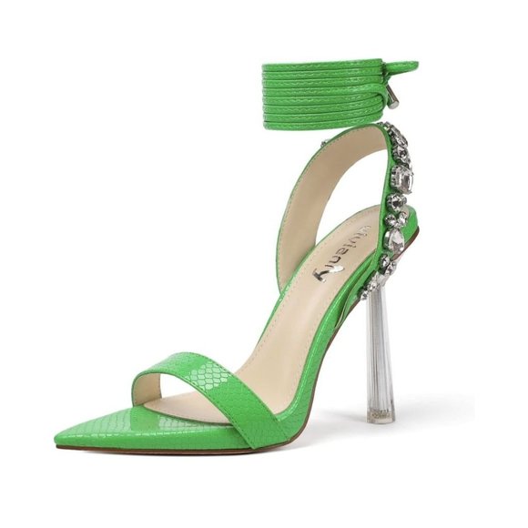 Vivianly Women's Strappy Stiletto High Heels Rhinestone Lace Up Heeled Sandals - Picture 1 of 7